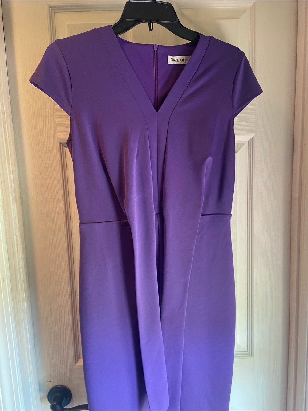 Grace Karin Purple V-Neck Cap-Sleeve Midi Sheath Dress - Picture 5 of 10